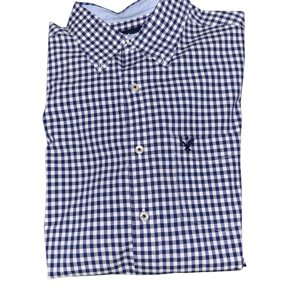 American Eagle Outfitters Navy and White Checkered Button Down Shirt Size Medium